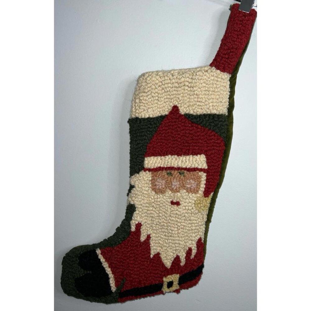 Laura Megroz Merry Santa Wool Hook Stocking Christmas Holiday 9" X 20"‎